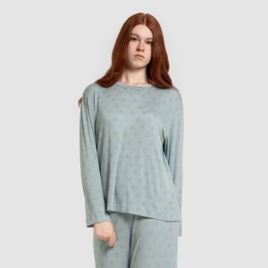 Pijama largo viscosa mujer Spring azul agua
