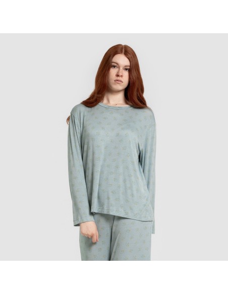 Pijama largo viscosa mujer Spring azul agua