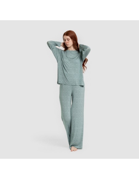 Pijama largo viscosa mujer Virgo verde agua