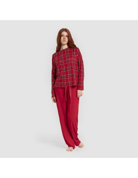 Pijama largo Secret mujer Cuadro Nicolas rojo Pijama largo Secret mujer Cuadro Nicolas rojo