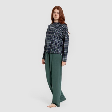 Pijama largo Secret mujer Cuadro Ruz verde