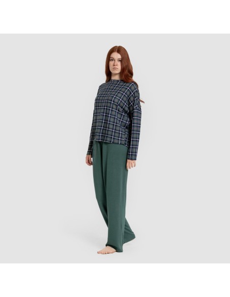 Pijama largo Secret mujer Cuadro Ruz verde