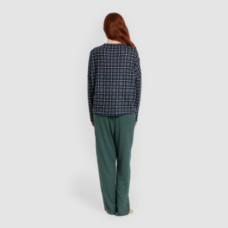 Pijama largo Secret mujer Cuadro Ruz verde
