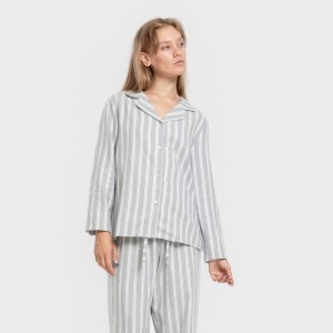 Pijama franela manga larga camisero mujer Raya Marsella verde azulado