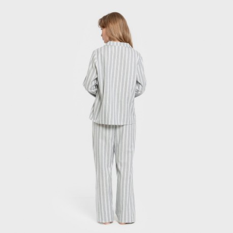 Pijama franela manga larga camisero mujer Raya Marsella verde azulado