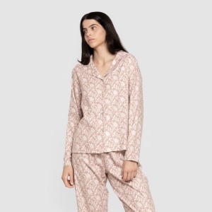 Pijama franela manga larga camisero mujer Amira rosa