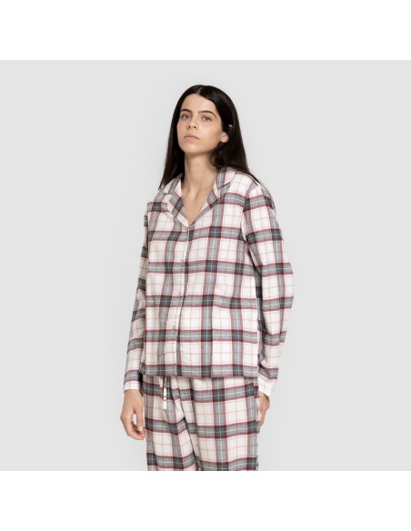 Pijama franela manga larga camisero mujer Cuadro Fiorile verde Pijama franela manga larga camisero mujer Cuadro Fiorile verde
