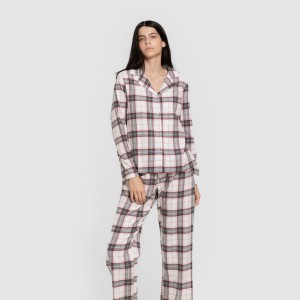 Pijama franela manga larga camisero mujer Cuadro Fiorile verde 2