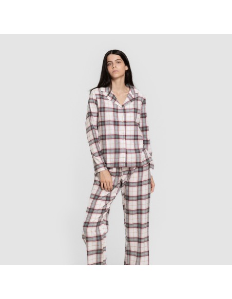 Pijama franela manga larga camisero mujer Cuadro Fiorile verde Pijama franela manga larga camisero mujer Cuadro Fiorile verde