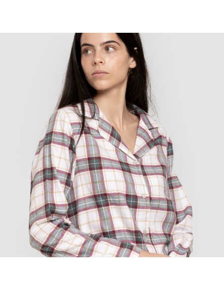Pijama franela manga larga camisero mujer Cuadro Fiorile verde Pijama franela manga larga camisero mujer Cuadro Fiorile verde