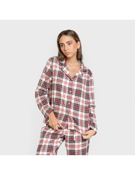 Pijama franela manga larga camisero mujer Cuadro Mercury rojo Pijama franela manga larga camisero mujer Cuadro Mercury rojo