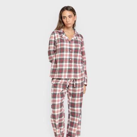 Pijama franela manga larga camisero mujer Cuadro Mercury rojo