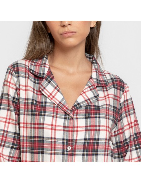 Pijama franela manga larga camisero mujer Cuadro Mercury rojo Pijama franela manga larga camisero mujer Cuadro Mercury rojo