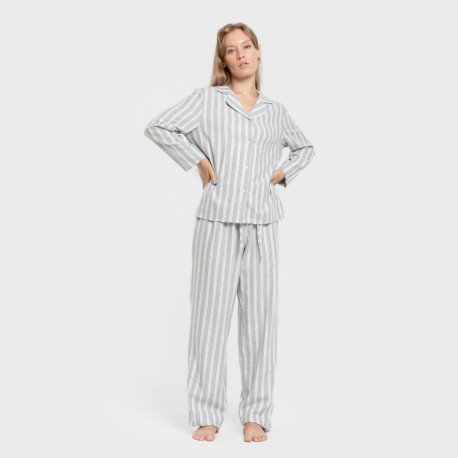 Pijama franela manga larga camisero mujer Raya Marsella verde azulado