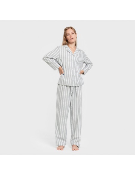 Pijama franela manga larga camisero mujer Raya Marsella verde azulado Pijama franela manga larga camisero mujer Raya Marsella verde azulado