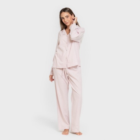 Pijama franela manga larga camisero mujer Raya Ceballos rosa