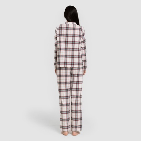 Pijama franela manga larga camisero mujer Cuadro Fiorile verde