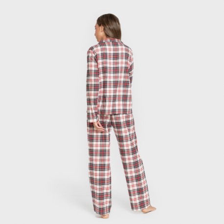 Pijama franela manga larga camisero mujer Cuadro Mercury rojo