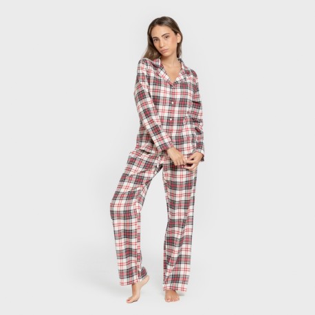 Pijama franela manga larga camisero mujer Cuadro Mercury rojo