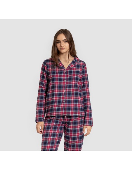 Pijama franela manga larga camisero mujer Cuadro Hemerito azul Pijama franela manga larga camisero mujer Cuadro Hemerito azul