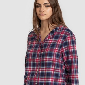 Pijama franela manga larga camisero mujer Cuadro Hemerito azul 2