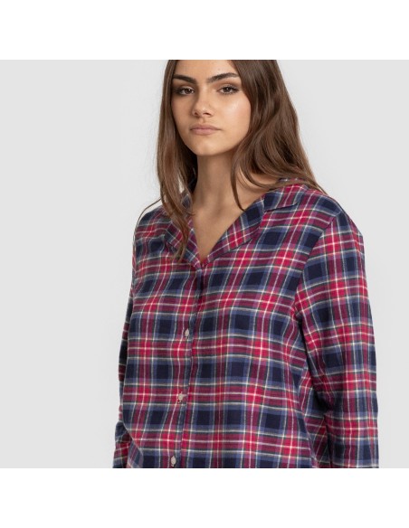 Pijama franela manga larga camisero mujer Cuadro Hemerito azul Pijama franela manga larga camisero mujer Cuadro Hemerito azul