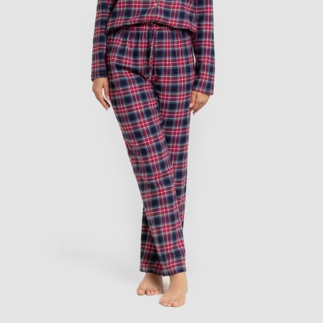 Pijama franela manga larga camisero mujer Cuadro Hemerito azul