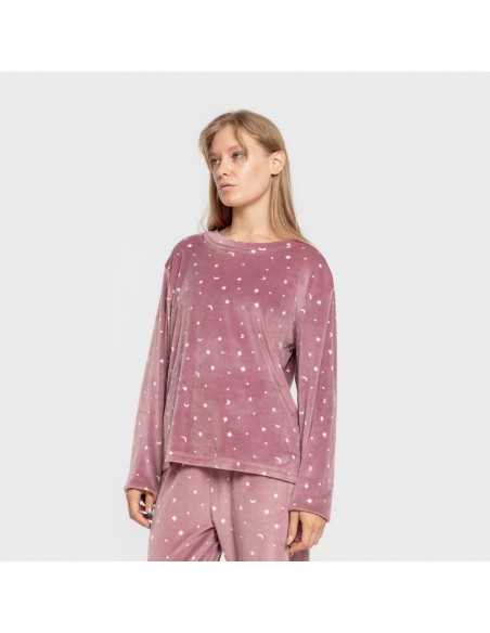 Pijama terciopelo super soft mujer Ambarina malva rosa Pijama terciopelo super soft mujer Ambarina malva rosa