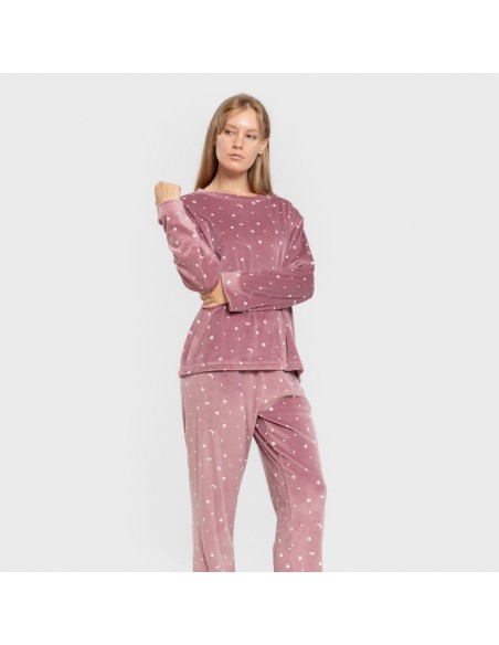 Pijama terciopelo super soft mujer Ambarina malva rosa Pijama terciopelo super soft mujer Ambarina malva rosa