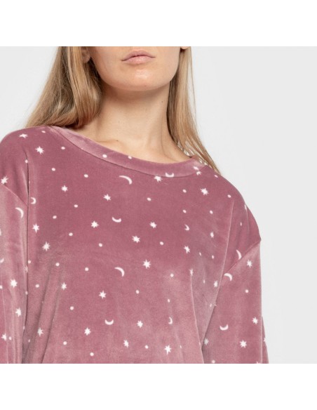 Pijama terciopelo super soft mujer Ambarina malva rosa Pijama terciopelo super soft mujer Ambarina malva rosa