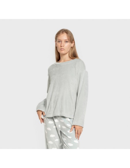 Pijama terciopelo super soft mujer Nubecita verde tiffany