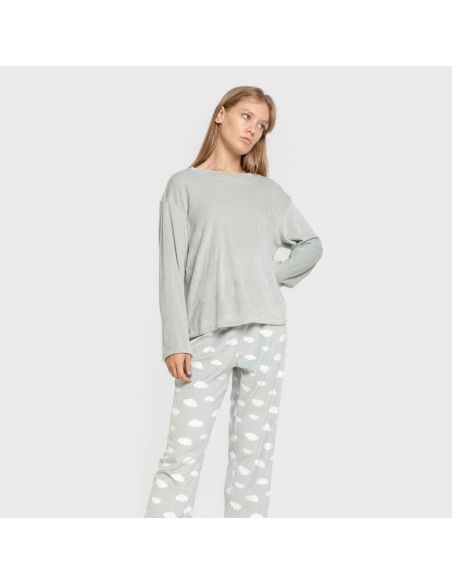 Pijama terciopelo super soft mujer Nubecita verde tiffany
