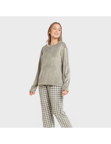 Pijama terciopelo super soft mujer Cuadro Roberto verde cacería