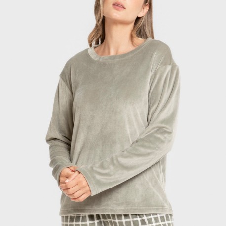 Pijama terciopelo super soft mujer Cuadro Roberto verde cacería