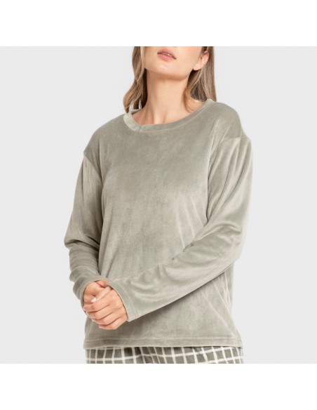 Pijama terciopelo super soft mujer Cuadro Roberto verde cacería