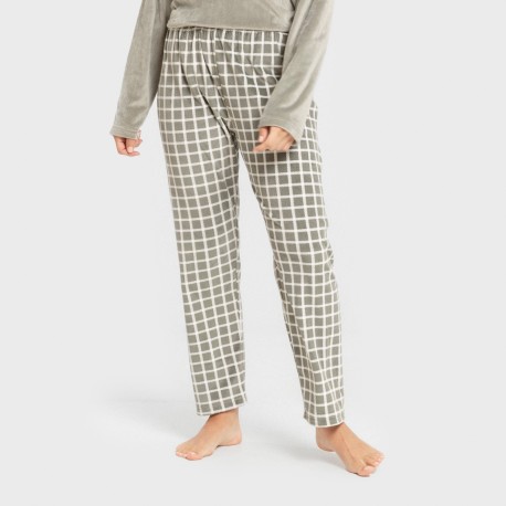 Pijama terciopelo super soft mujer Cuadro Roberto verde cacería