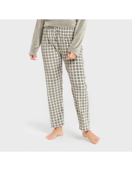 Pijama terciopelo super soft mujer Cuadro Roberto verde cacería