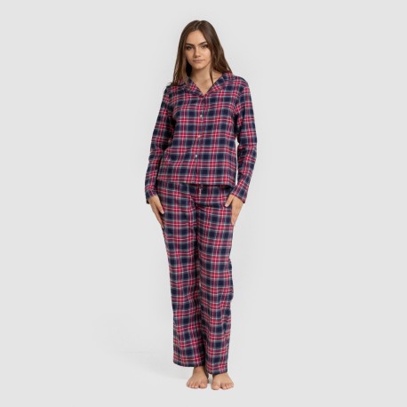 Pijama franela manga larga camisero mujer Cuadro Hemerito azul