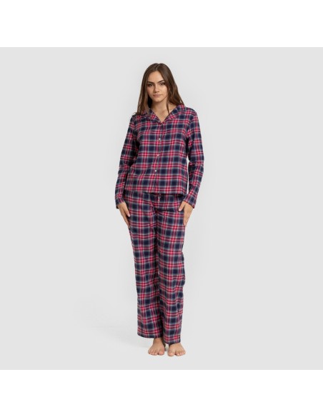 Pijama franela manga larga camisero mujer Cuadro Hemerito azul Pijama franela manga larga camisero mujer Cuadro Hemerito azul
