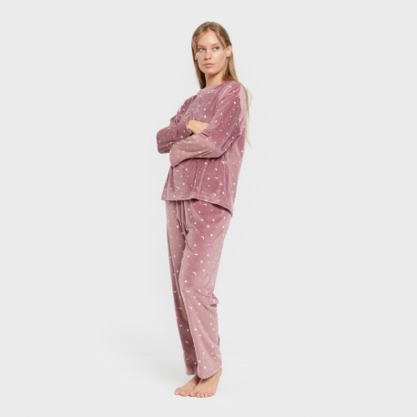 Pijama terciopelo super soft mujer Ambarina malva rosa