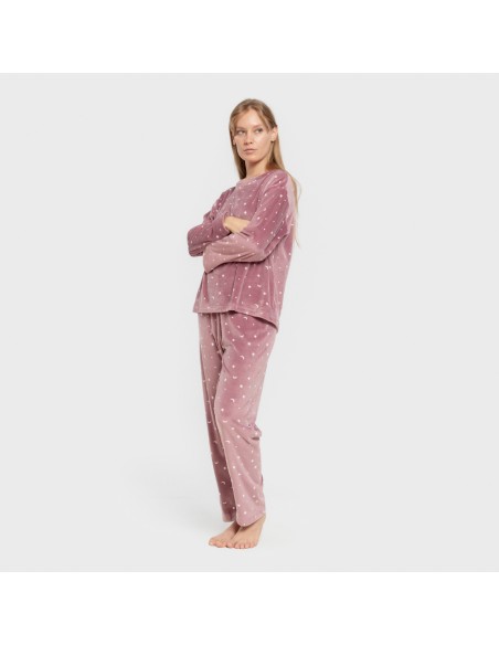 Pijama terciopelo super soft mujer Ambarina malva rosa Pijama terciopelo super soft mujer Ambarina malva rosa