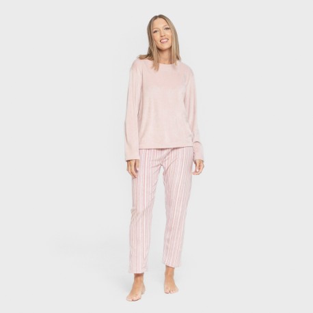 Pijama terciopelo super soft mujer Raya Oli malva rosa