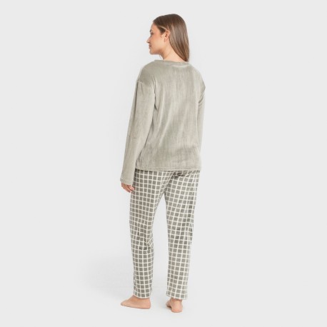 Pijama terciopelo super soft mujer Cuadro Roberto verde cacería