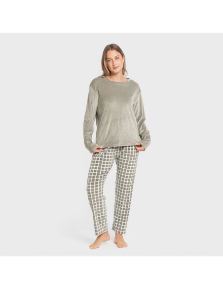 Pijama terciopelo super soft mujer Cuadro Roberto verde cacería