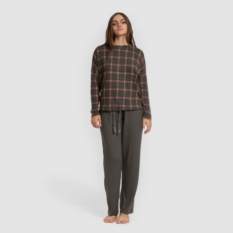 Pijama largo Secret mujer Cuadro Nelby verde caceria