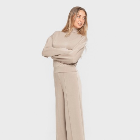 Pantalón largo pinzas fluido mujer