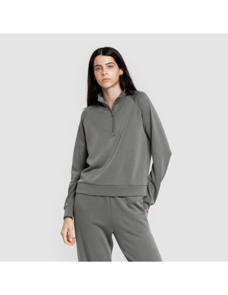 Sudadera media cremallera fluida mujer