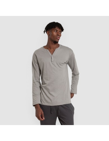 Pijama largo hombre con botones gris verdoso - marino