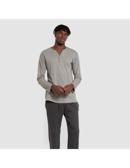 Pijama largo hombre con botones gris verdoso - marino