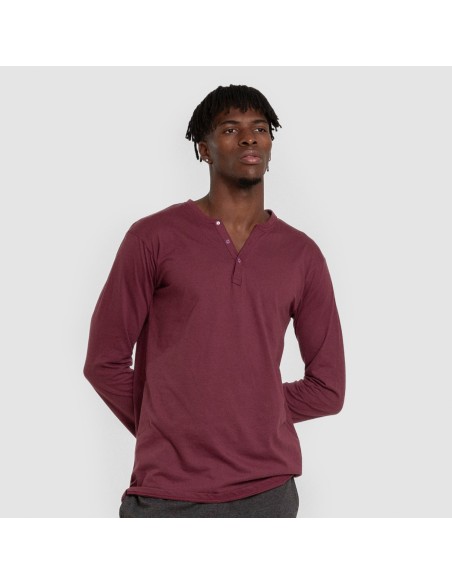 Pijama largo hombre con botones burdeos - marengo